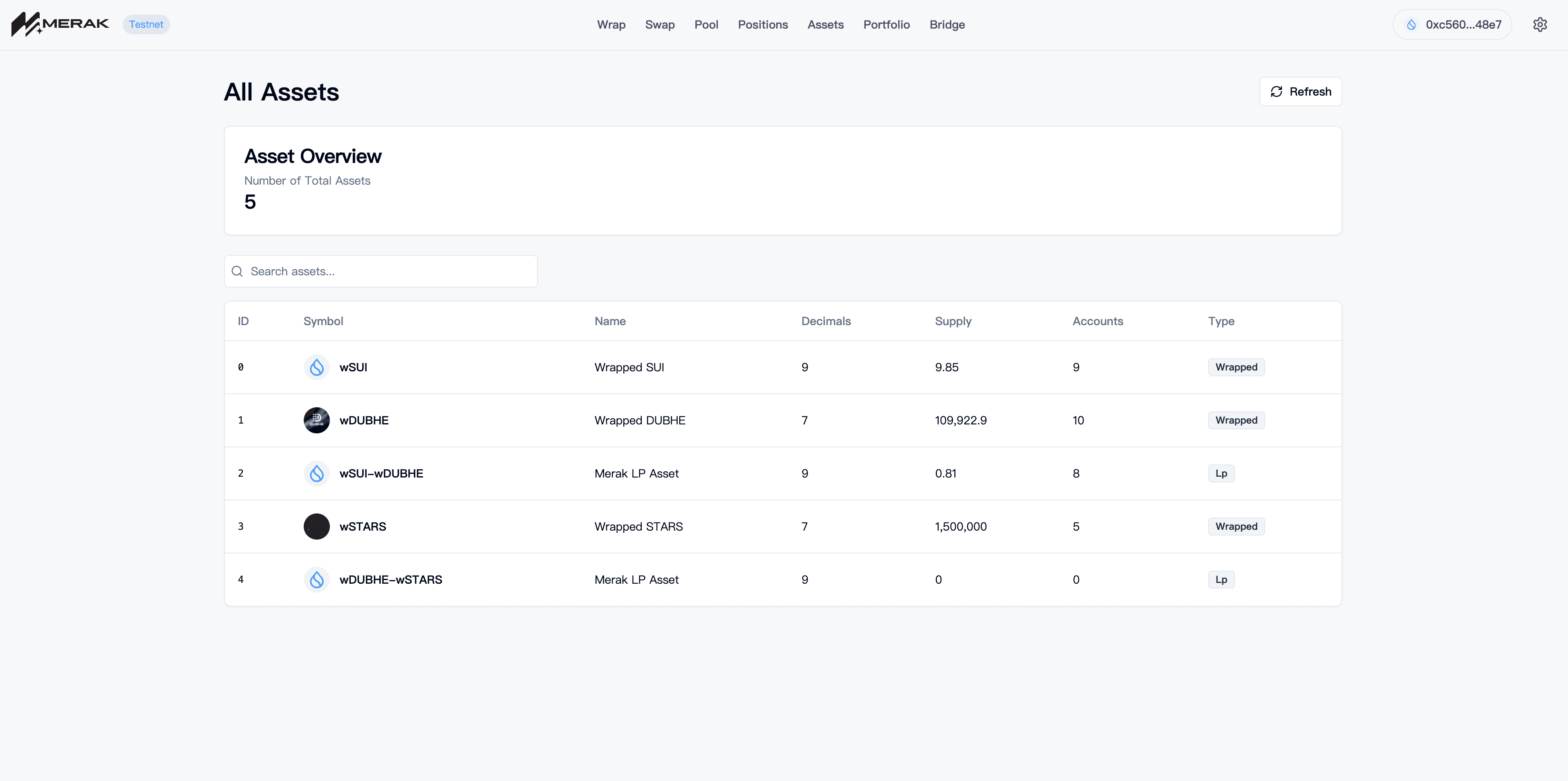 Assets UI Screenshot